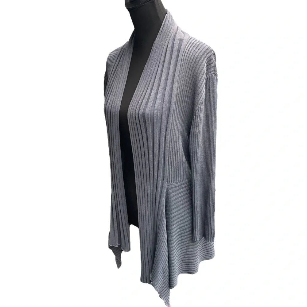 Only Olive Grey Open Front Shawl Collar Knit Lace Back Cardigan Sweater (S) - Picture 6 of 12